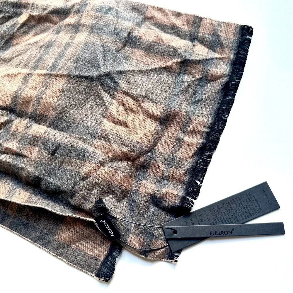 NWT FULLRON Men's Checkered Scarf - Black and Brown - cashmere blend
